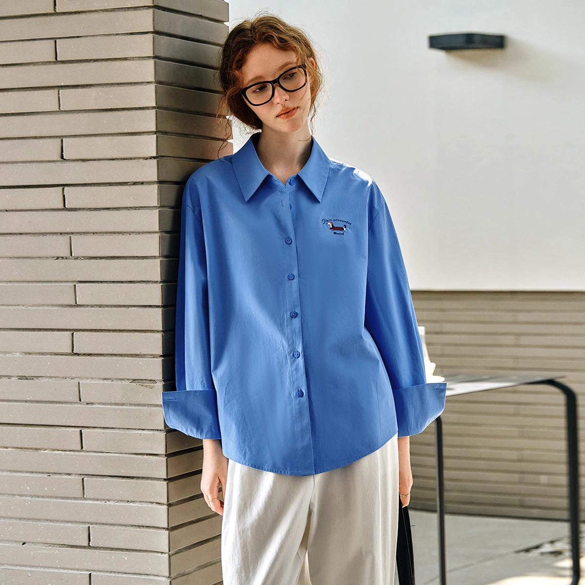 OLrain Women's 100% Cotton Blue Versatile Long Sleeve Shirt Autumn 2025 Office Commuter Elegant Casual Top O57QC95950