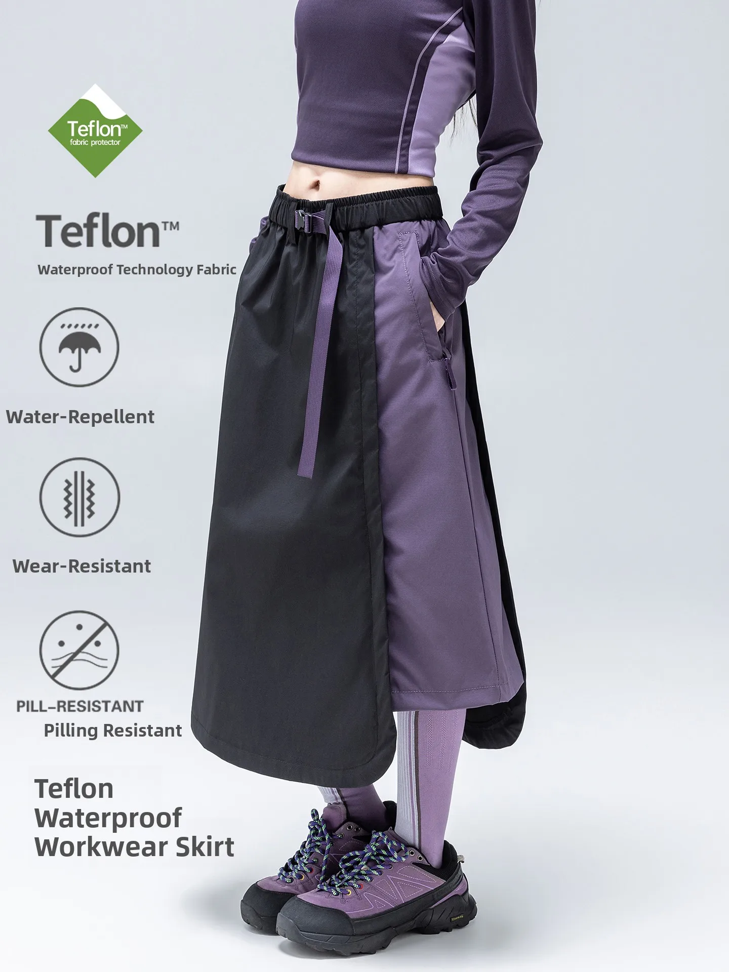 Outdoor Workwear Style Color Block A-Line Midi Skirt Women's Loose Fit Hiking Waterproof Polyester Fiber Non-Elastic Daily Wear