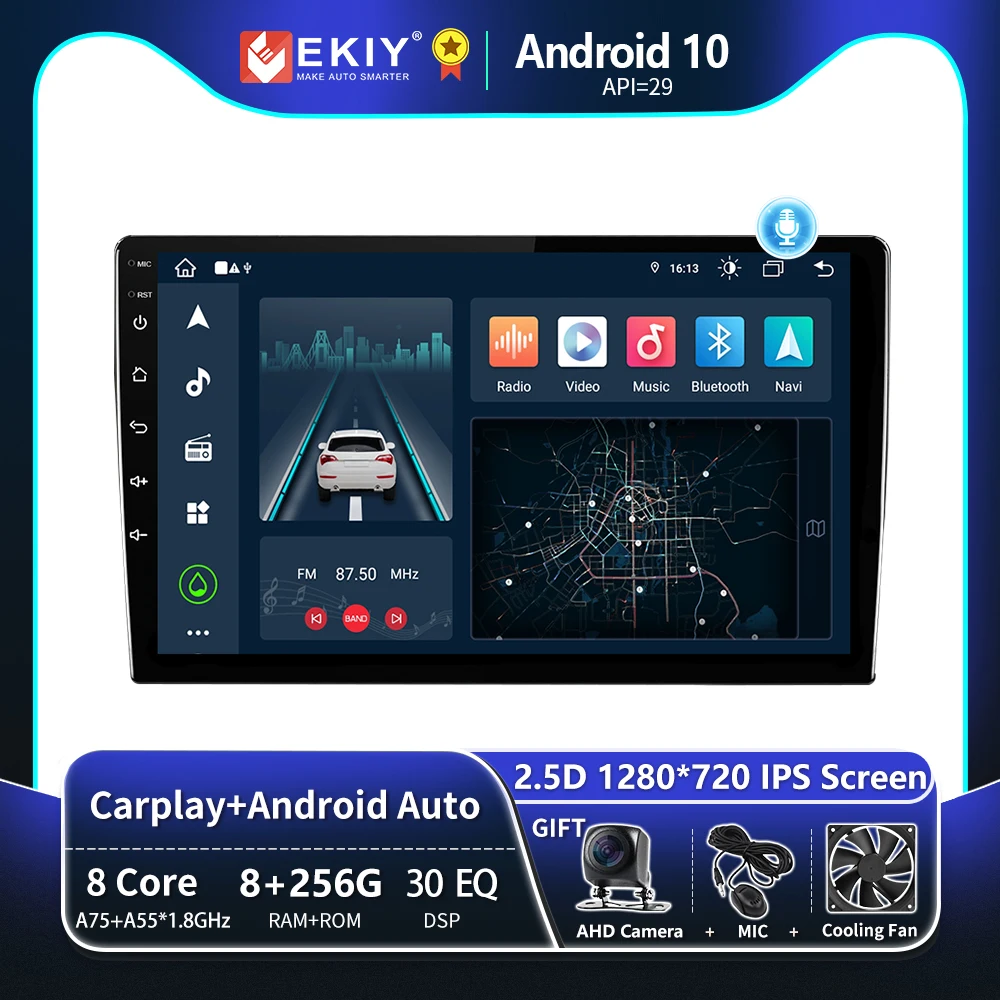 EKIY T8 Universal 8 256G Car Radio GPS Android 10 Multimedia Video Player Navigation Auto Stereo Carplay BT HU No 2din 2 Din DVD