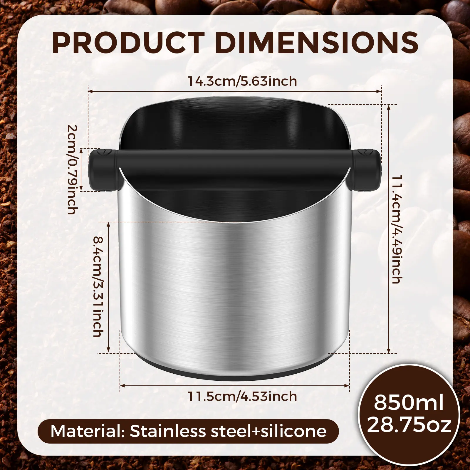 Knock Box Coffee Bottom Container with Removable Strike Bar for Bar Home Espresso Knock Bucket Coffee Ground Knock Box