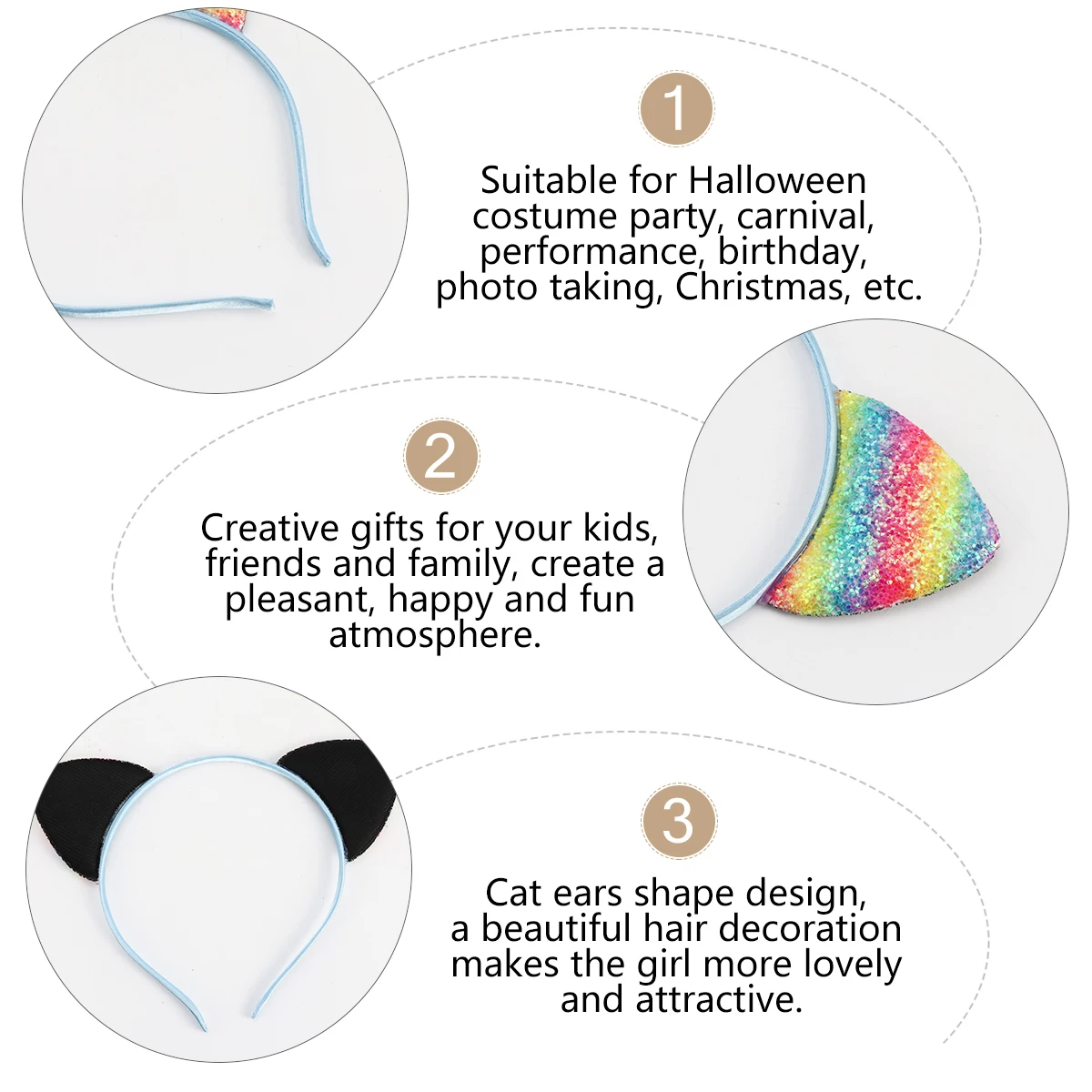 

8pcs Headb s Cat Ears Headb Hair Hoop Sequins Cat Ears Headb Hair Glitter Shiny Carnival Halloween Birthday Photo Gifts
