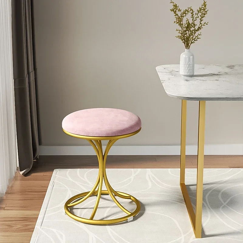 Velvet Metal Vanity Stool Nordic Dinning Chair Modern Bedroom Makeup Chair Hallway Shoes Stool Luxurious Vanity Seating