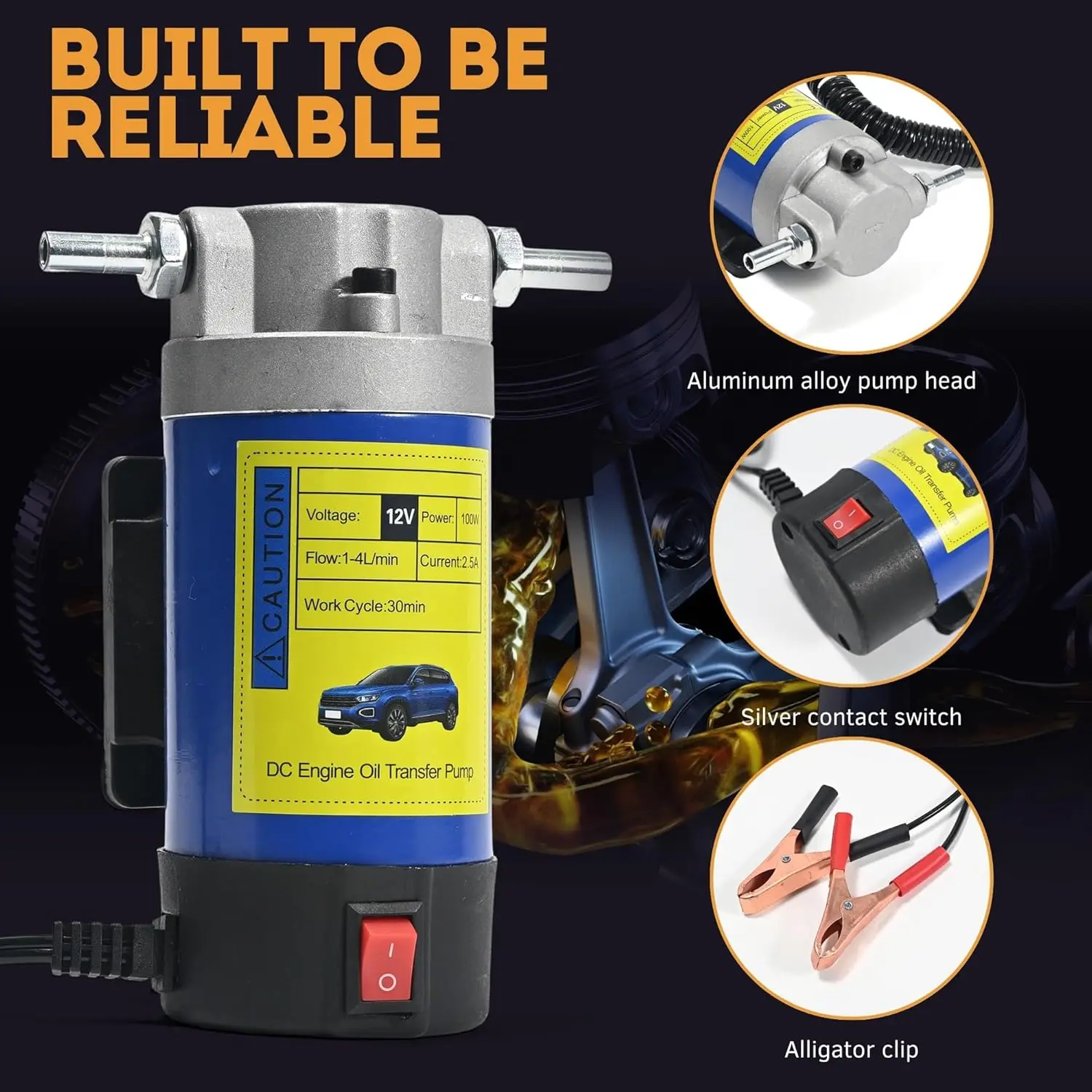 Oil Transfer Pump 12V, 100W Self Priming Oil Change Pump, Portable Gear Oil Pump, Engine Oil Extractor Pump for Boats Cars RVs