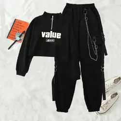 Alt Clothes Women Harajuku Cargo Pants Sets Joggers Trousers Two-piece Suit Punk Pants with Chain Emo Egirl Clothes Aesthetic