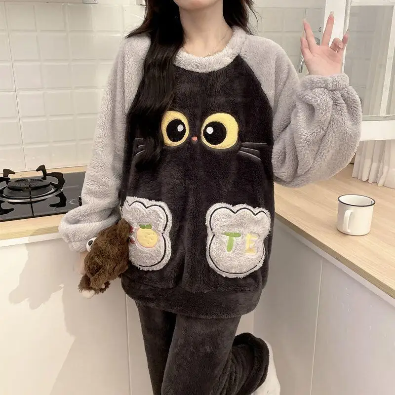 

Women's Sleepwear Coral Fleece Pajamas for Women Cotton Pajama Set Homewear Autumn Winter Fat Mm Thick Home Suit Solid Color