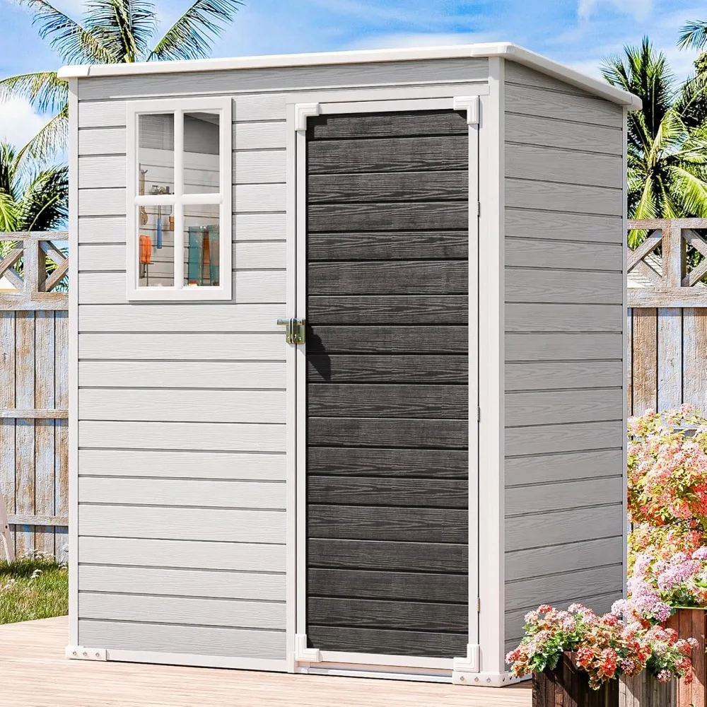 

Outdoor Resin Storage Shed with Flooring, 5x3 Foot Plastic Shed Kit, Waterproof Outdoor Shelter