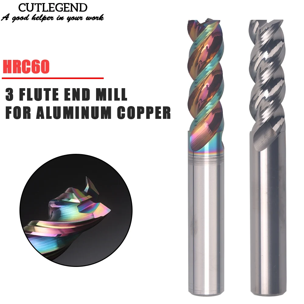 1pc HRC60 3 Flutes Tungsten Carbide End Mill Aluminum Bit 1mm 4mm 6mm 8mm 12mm DLC Endmills Metal CNC Hard Alloy Milling Cutter