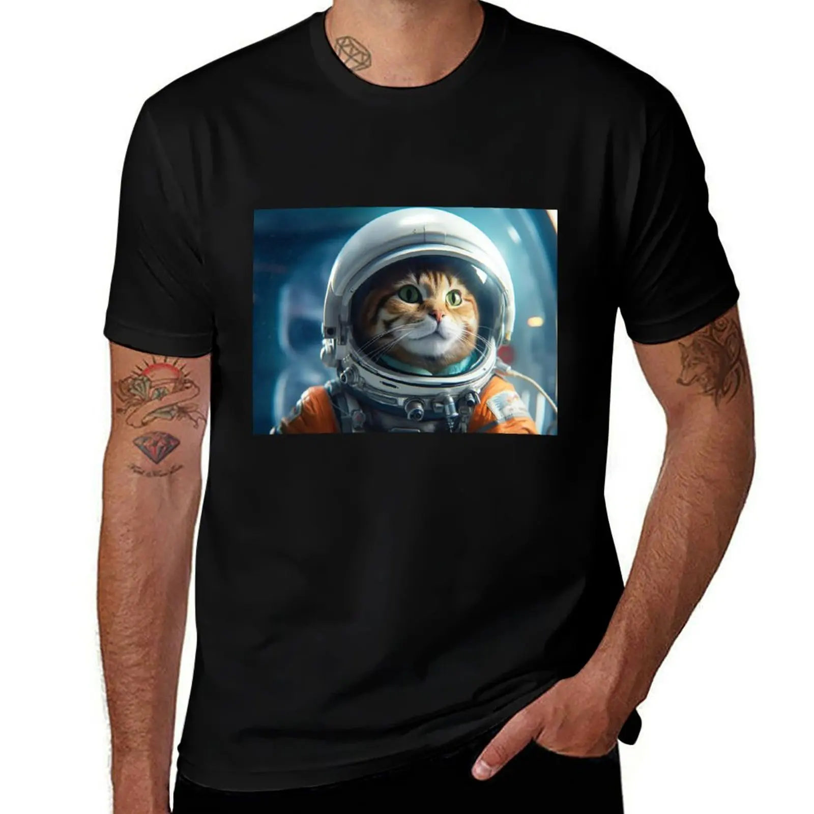 

Cute Space Cat In Astronaut Suit T-Shirt Trendy Print Short Sleeve T-Shirt