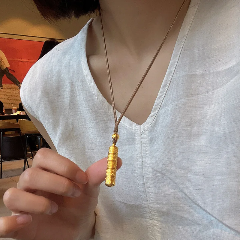 Classic Chinese style relief five section Prayer wheel pendant brown braided rope necklace sweater chain charm banquet jewelry