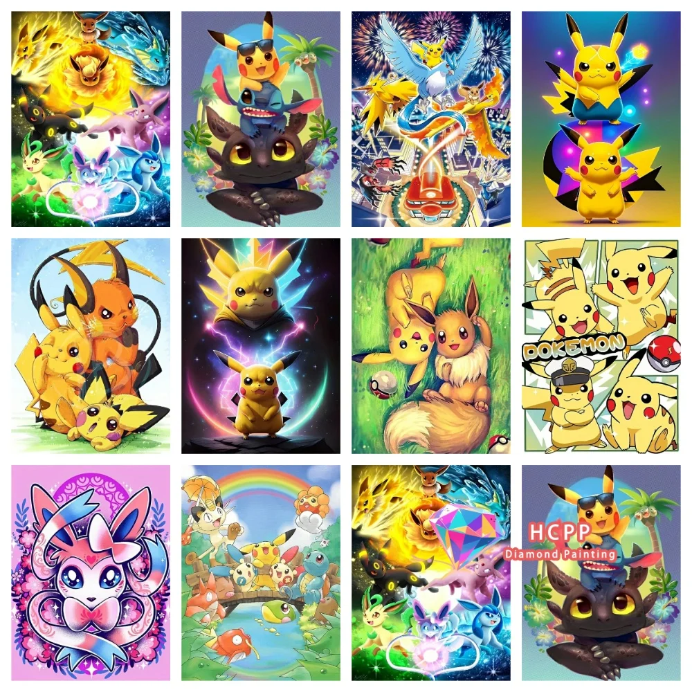 Neues Pikachu Eevee Diamant-Malerei-Set Quadratische Runde Diamanten 5D DIY Pikachu Mosaik Handgemachte Kunst Einzigartiges Geschenk Handwerk Heimdekoration