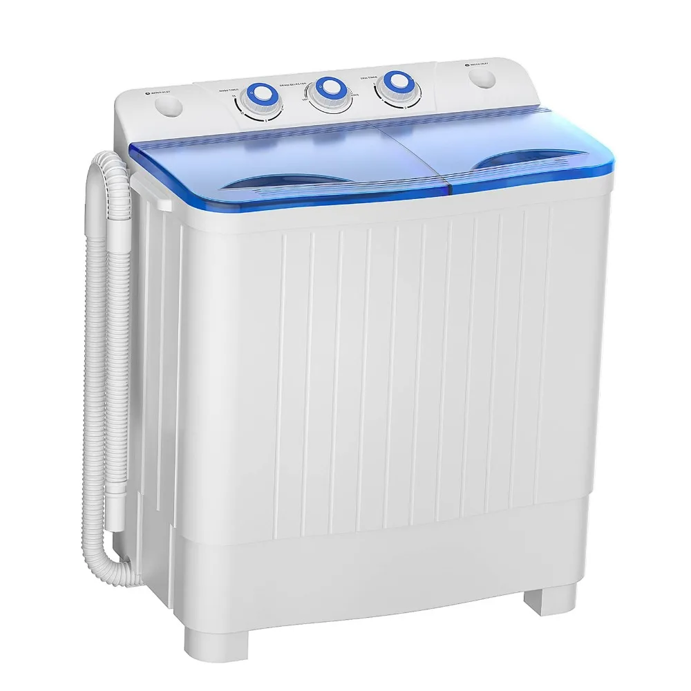 

Portable Washing Machine, 20lbs Twin Tub Washer Laundry Machine with Drain Pump, Semi-automatic 12lbs Washer 8lbs Spinner Combo