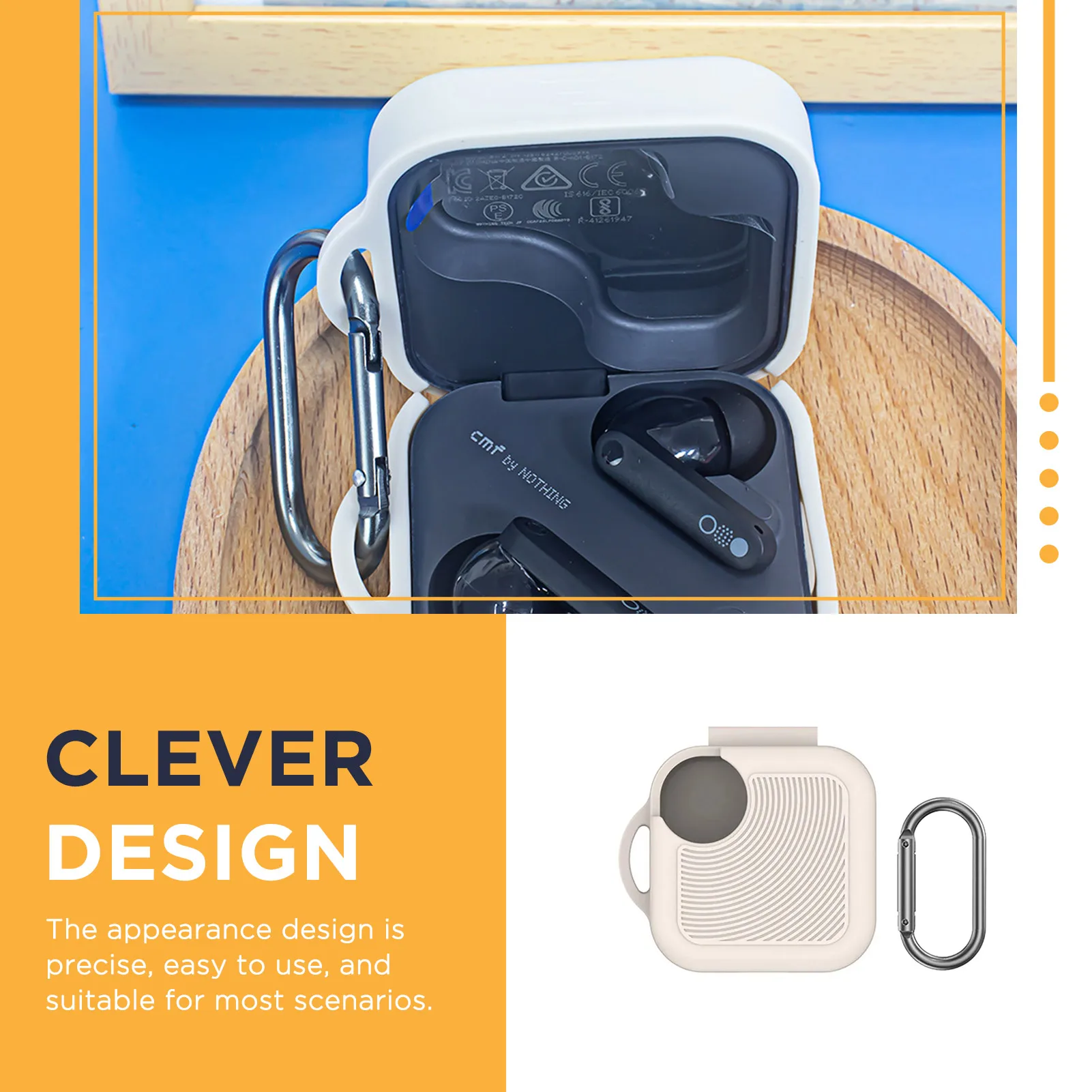 Silicone Protective Case Cover for CMF Buds Pro2/2plus/2 Cream White Shockproof Soft Case with Hook for Everyday Use and Sports
