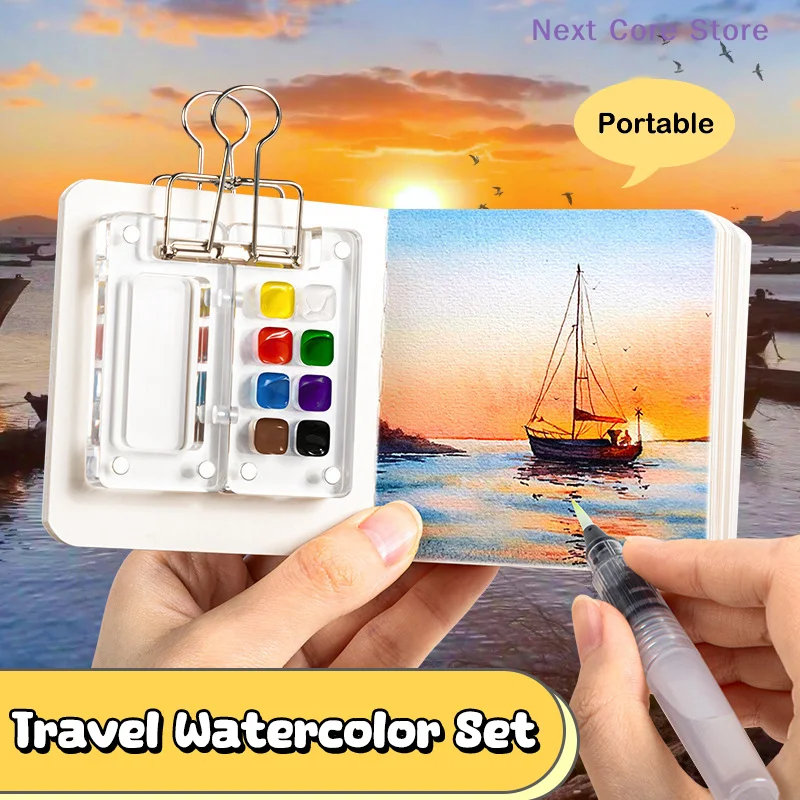 [NC]Travel Watercolour Paint Palette Set Mini Pocket Artist Watercolor Paint Palette Travel Sets For Painters Artists Students