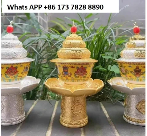 Porta tè tibetano, tazza per acqua sacra omaggio in lega di gemme intarsiate, ciotola in porcellana con pittura Tatrica, altari buddisti decorativi da tavolo