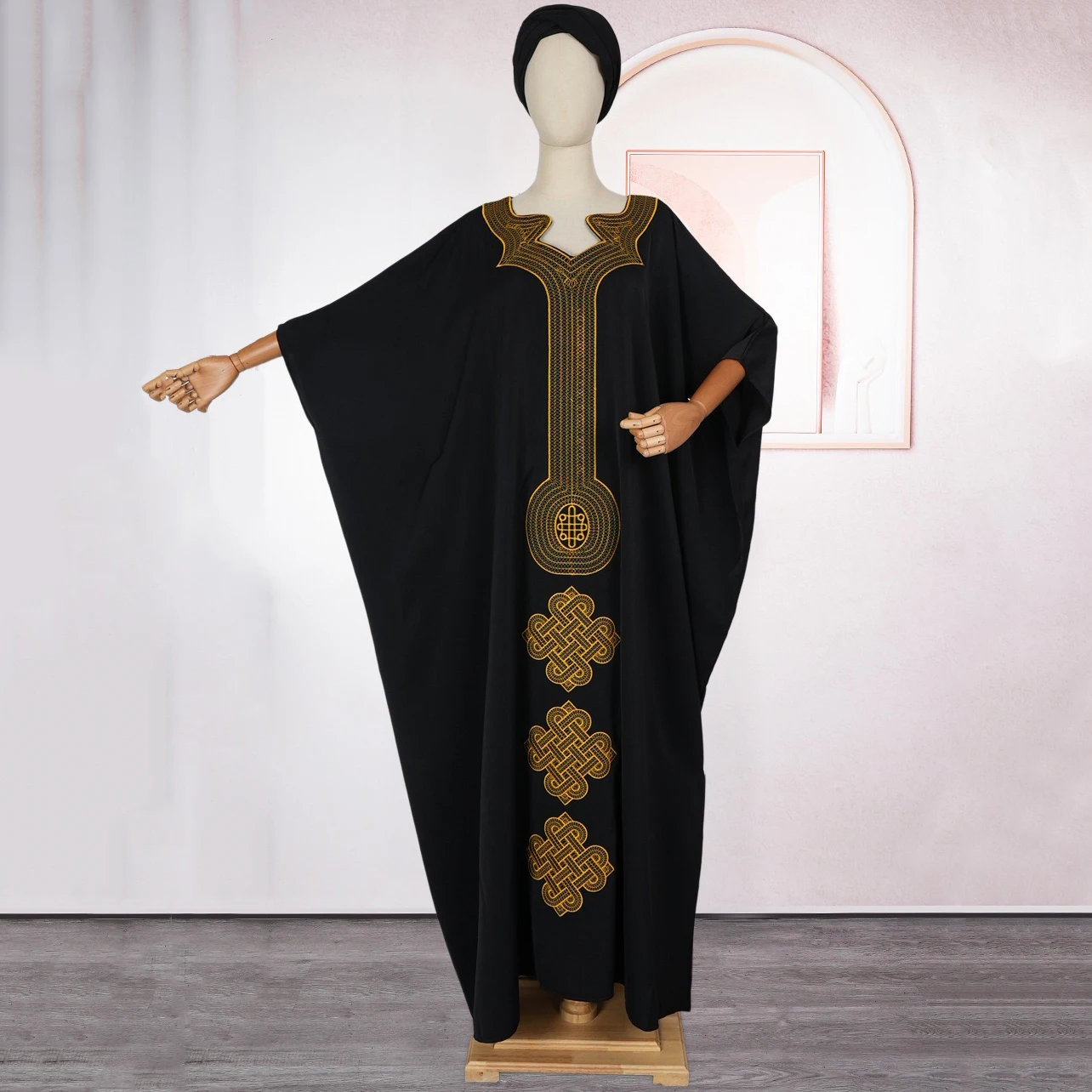 Elegant African Dresses for Women 2025 New V Neck Batwing Sleeve Embroidery Loose Ankle Length Femme Dashiki Abayas Ankara Cloth