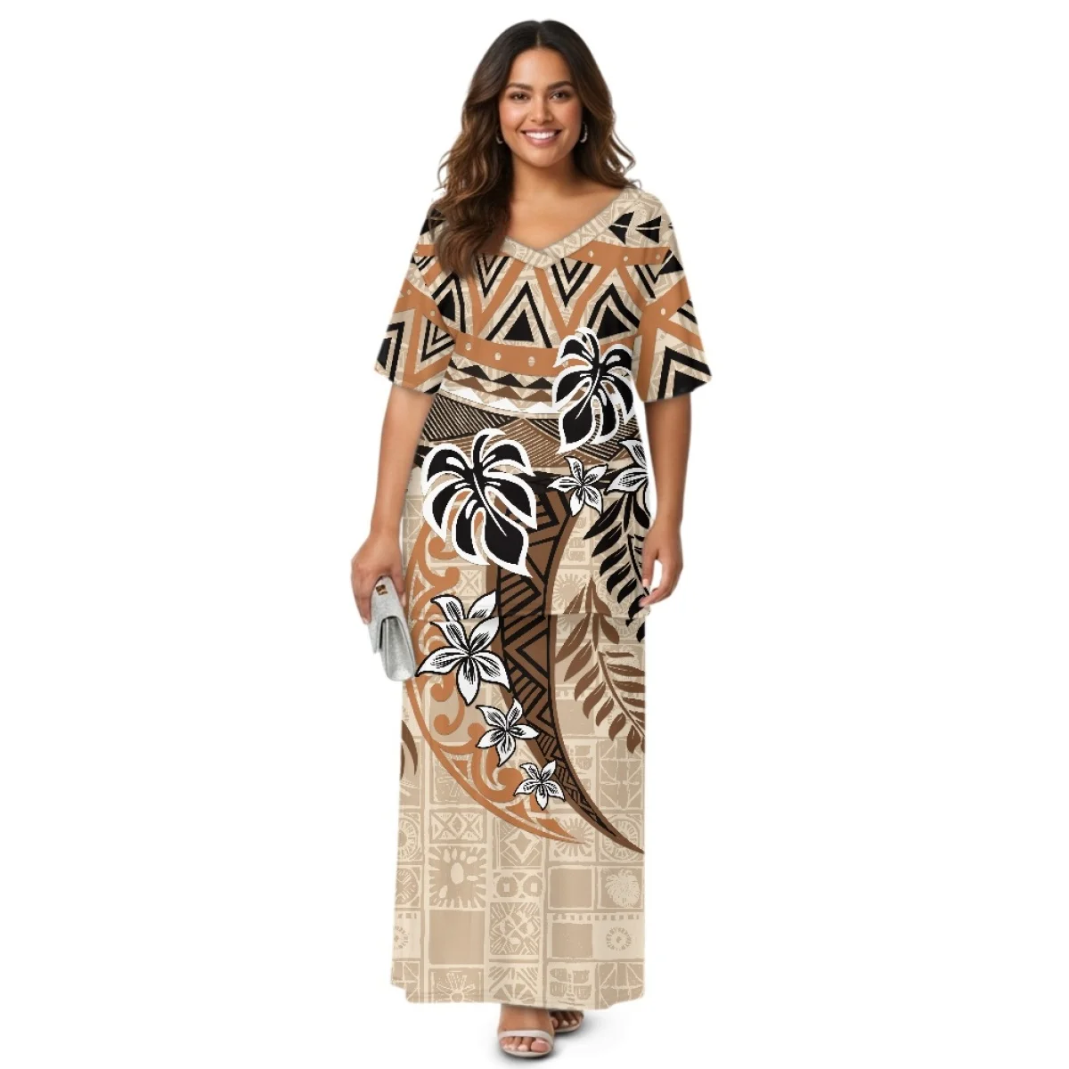 

Летние острова с v-образным вырезом, одежда пулетаси, комплект женских платьев в полинезийском племени на заказ с принтами остров Самоа и Фиджи