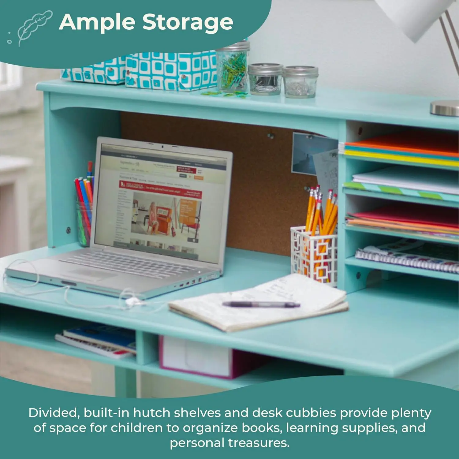 مكتب وسائط للأطفال، مجموعة القفص والكرسي - أزرق مخضر: مكتب دراسة الطالب مع مساحة تخزين، محطة عمل الكمبيوتر |   أثاث غرف النوم الخشبية