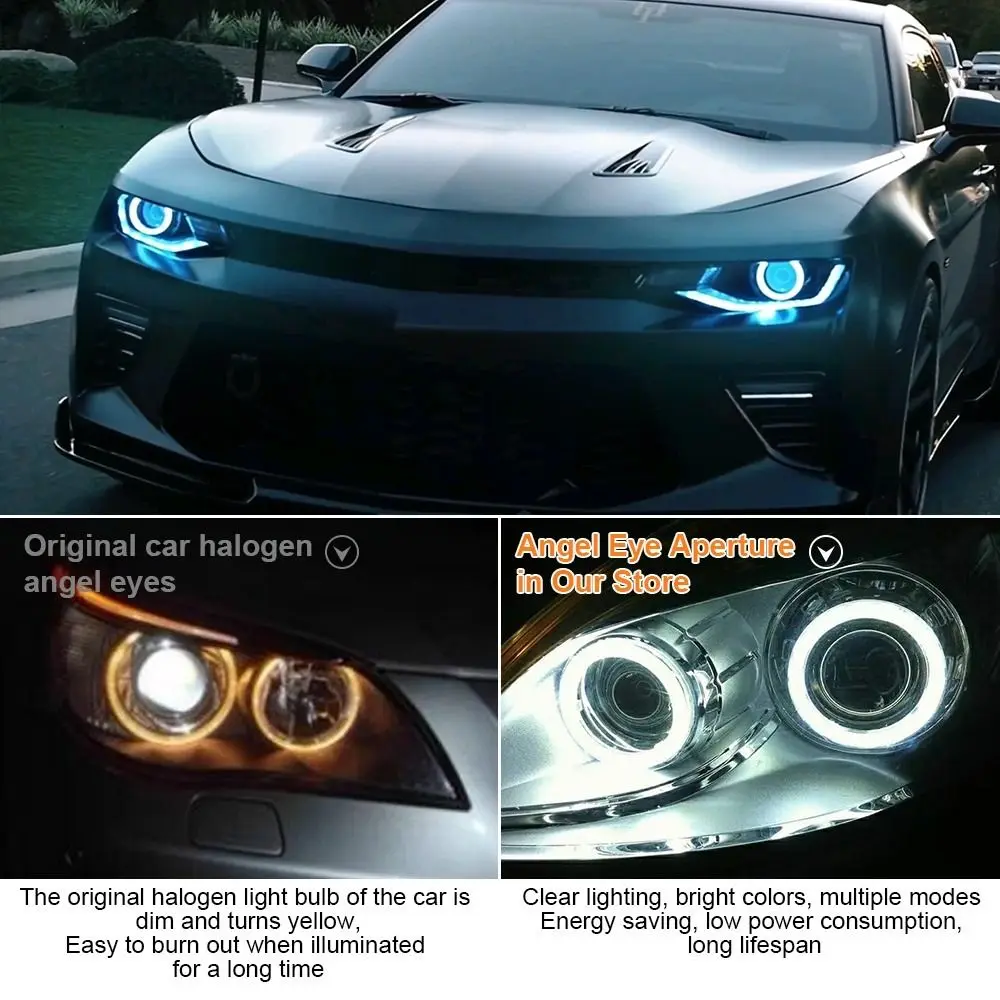2PCS RGB Bulb LED Angel Eyes Halo Rings Waterproof 12V Car Daytime Running Light DRL APP Bluetooth Control Multi-Color
