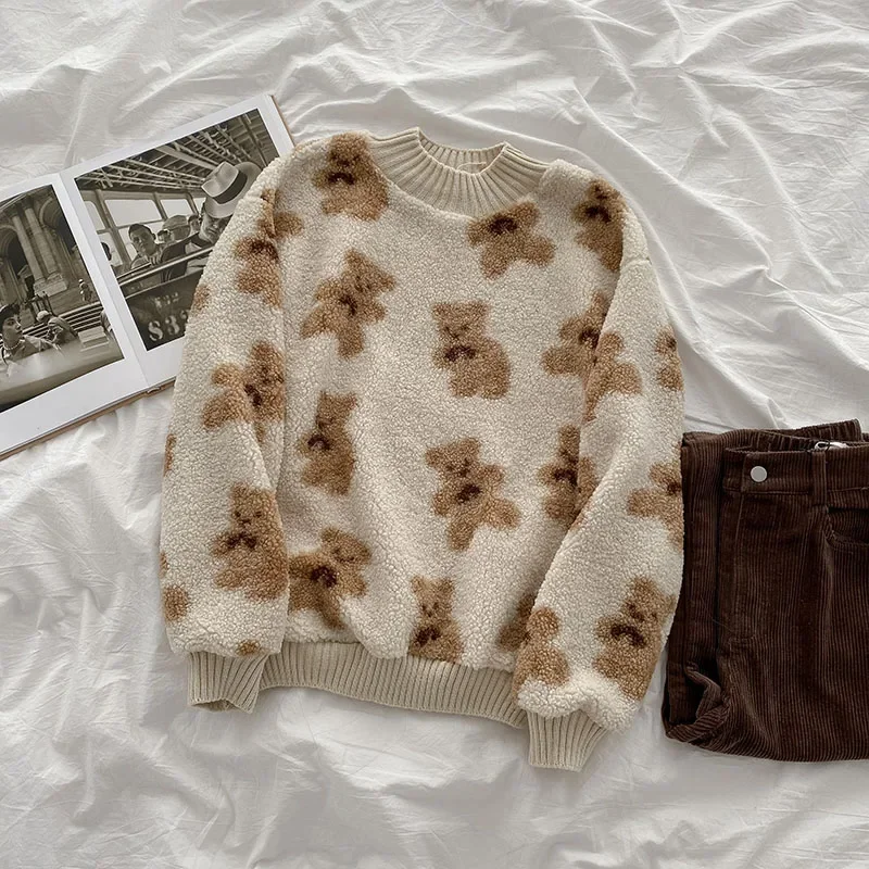 2021 Kawaii Sweater Spring New Sweet Cute Bear Jumpers Tops Harajuku Korean Fashion Casual O Neck Long Sleeve Pullovers Y2k Tops