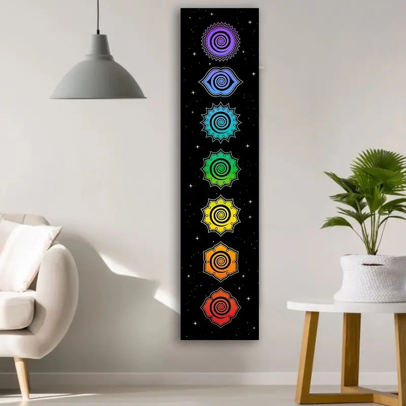 VIKAMA Seven Chakra Wall Runner Long Tapestry Spiritual Meditation Vertical Banner for Yoga Room Bedroom Living Room Decor
