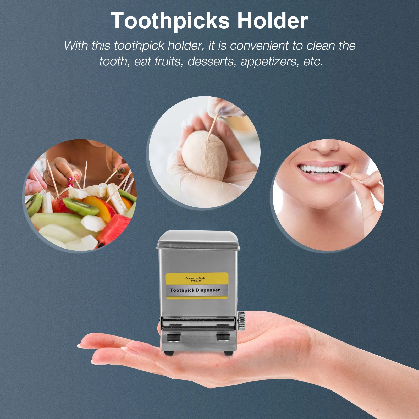 

Stainless Steel Toothpick Holder Compact Size Automatic Dispenser Hygienic Sealed Cover Easy Storage Home Coffee Shop Restaurant