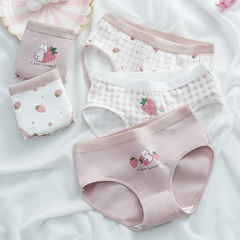 5 PCS Kids Girls Soft Cotton Antibacterial Briefs Strawberry Print Panties 3-16 Years Children New Baby Breathable Underwear