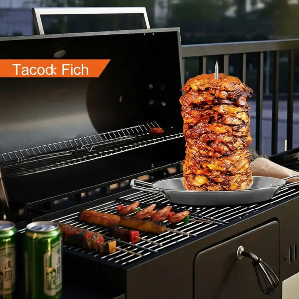 Professional Stainless Steel Vertical Skewer Stand BBQ Grill Rack Detachable Shawarma Pan Holder With Safety Gloves Brush Hooks