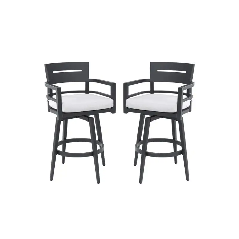 Modern 2-Piece Swivel Bar Chairs – Aluminum Frame, 360° Swivel, Ergonomic Backrest & Armrests, Tapered Legs, Sunbrella Cushion,