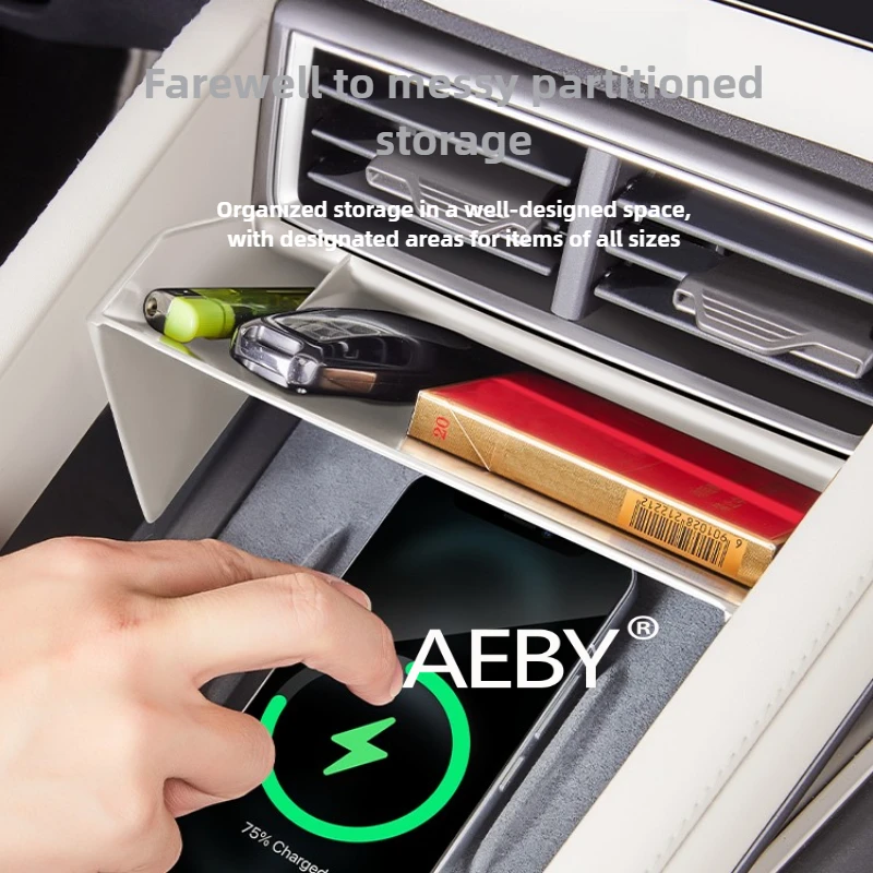 AEBY voor BYD Atto 2 2024-2025 opbergdoos onder console, uitschuifbare lade voor voorstoelen, antislipmat, eenvoudige installatie, stevig