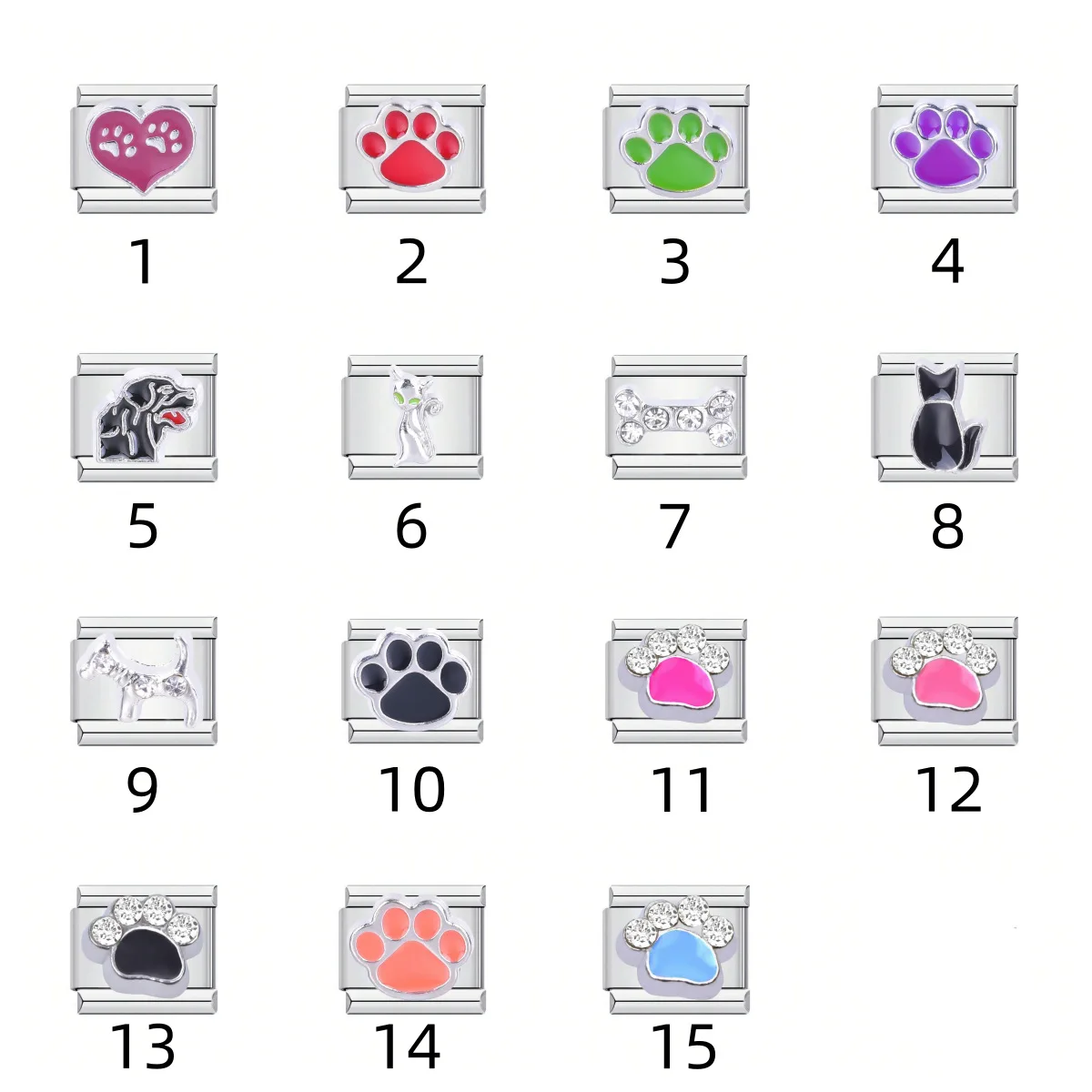 New Popular Fashion Sweet Dog Cats Paw Pets Charm Links Fit 9mm Stainless Steel Bracelet Making DIY Jewelry