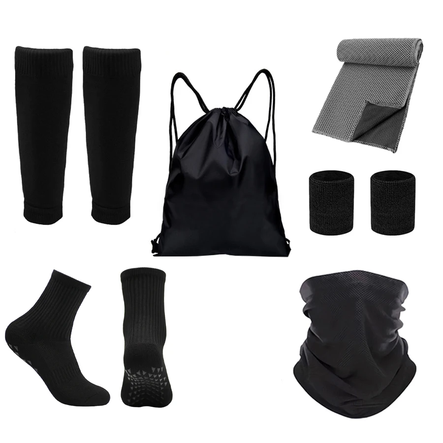 

6PCS Set Non Slip Sports Soccer Socks Sport Towel Sport Bag Wrist Bracer Leg Cover Sweat Absorbing Scarf