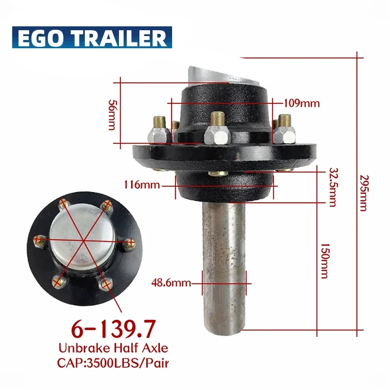 6-139.7 CAP 3500LBS Unbrake Trailer Half Axle Shaft Hubs Price For Pair RV Parts Camper Accessories Caravan Components