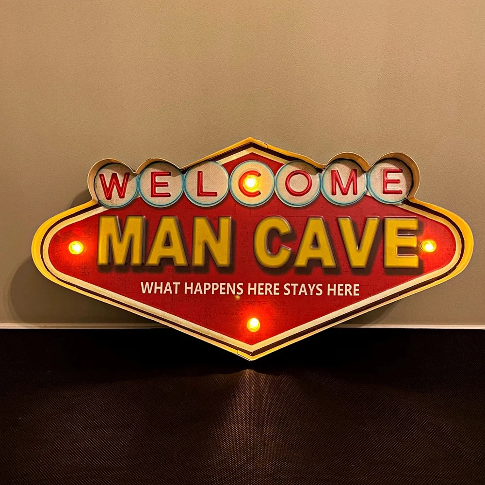 

Vintage Man Cave Tin Signs, Handmade Light Up Metal Sign, for Cafe, Bar, Kitchen, Living Room Wall Decor 26 x 49.5 cm