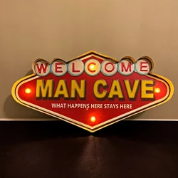 Vintage Man Cave Tin Signs, Handmade Light Up Metal Sign, for Cafe, Bar, Kitchen, Living Room Wall Decor 26 x 49x5 cm