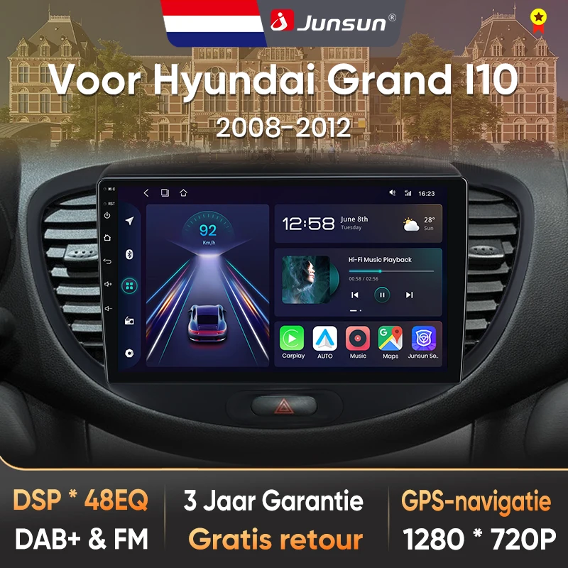 Junsun Wireless CarPlay für Hyundai Grand i10 2008-2012 Android Autoradio mit GPS 8-Kern DSP RDS BT Local Netherlands