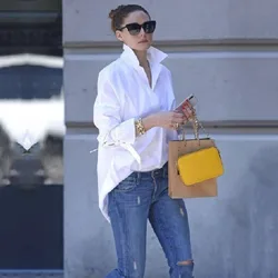 2024 New Arrivals Women's Blouse Fashion Solid Color Letter Printed Loose Long Sleeves Casual Going Out Shirts Tops