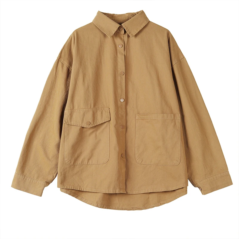 Katoenen Linnen Jas Vrouwen Losse Dunne Casual Trenchcoat Koreaanse Mode Herfst Lange Mouwen Shirt Oversized Blouse Camisa Feminina