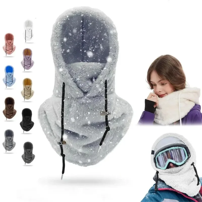 

High Quality Arctic Velvet Sherpa Hood Ski Mask Adjustable 3 in 1 Warm Hood Warm Tool Thicken Neck Warm Hooded Men Women