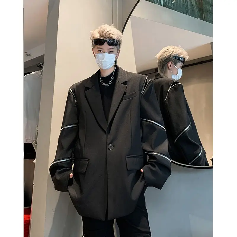 

Metal Zipper Suit Jacket for Men with A Sense of Luxury Spring and Autumn Style Personalized and Cool Clean Fit Jacket