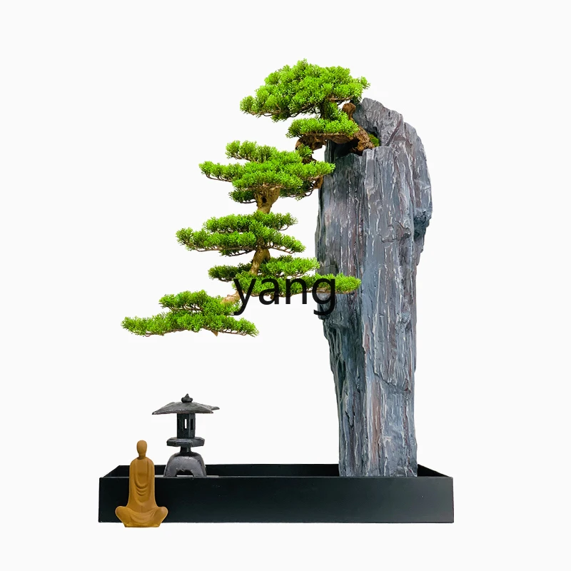 

LH New Chinese Simulation Zen Large Welcome Pine Bonsai Ornament Solid Wood Living Room Ornament