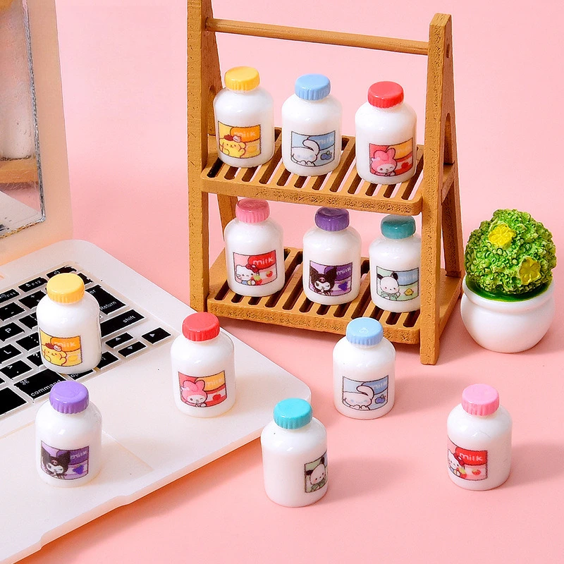 

100pcs Cute Resin Simulated Cartoon Milk Bottle DIY for Kitchen Miniature Craft Home Desktop Doll House Decoration Accessories