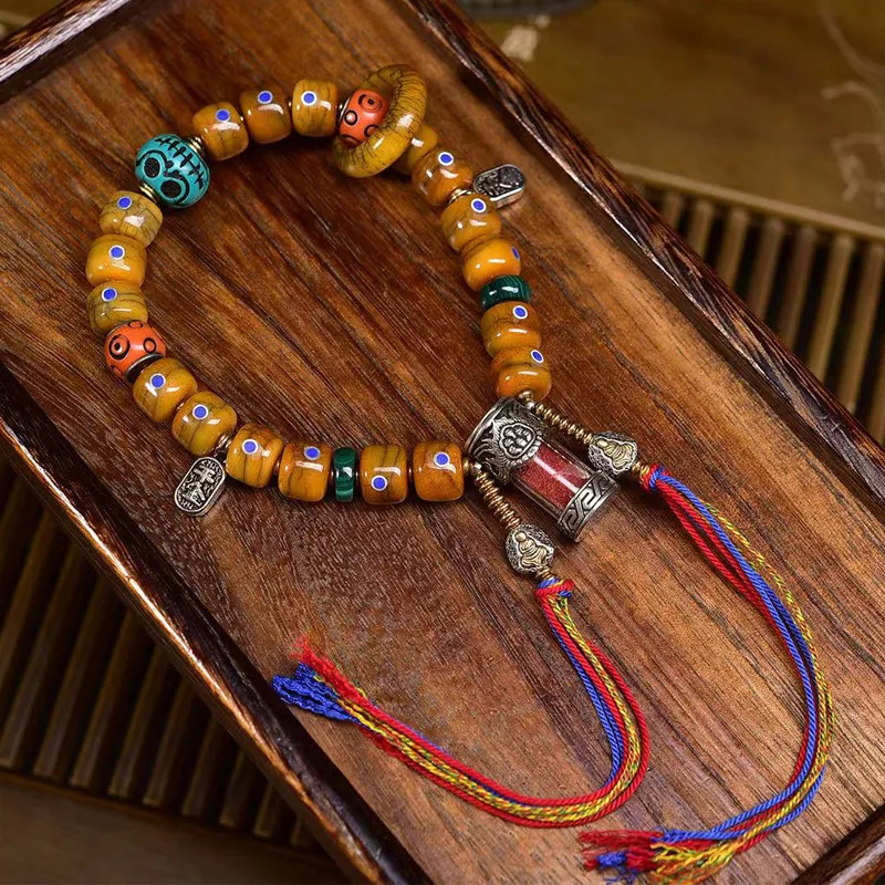 Backflow yak bone lapis lazuli inlaid beads single-wrap bracelet silver niche a statue of pendant Buddha B