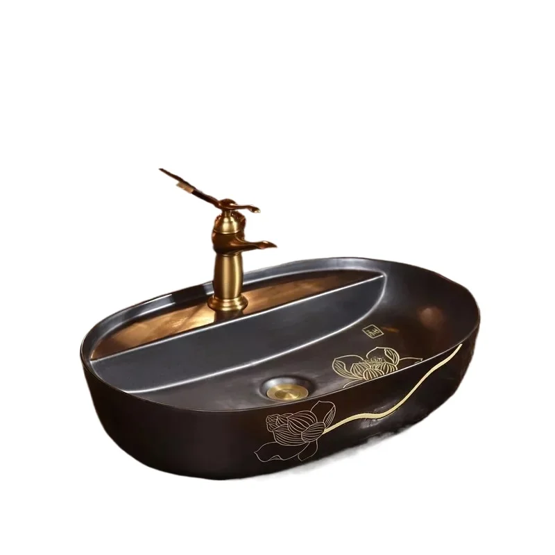 

Chinese retro oval art wash basin household ceramic table bathroom square face basin