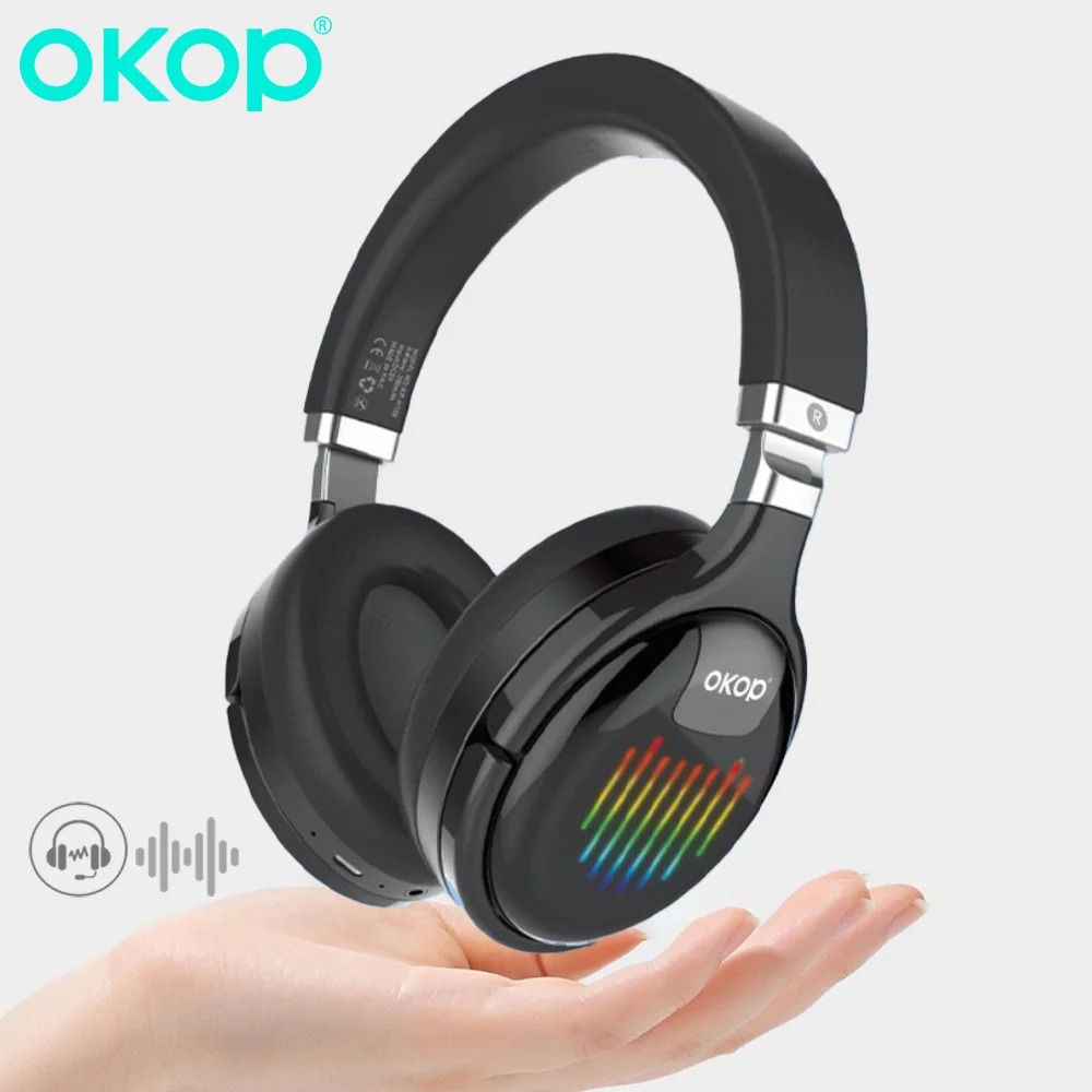 

OKOP wireless Bluetooth headset foldable RGB ambient light active noise reduction dynamic speaker suitable for laptops наушники