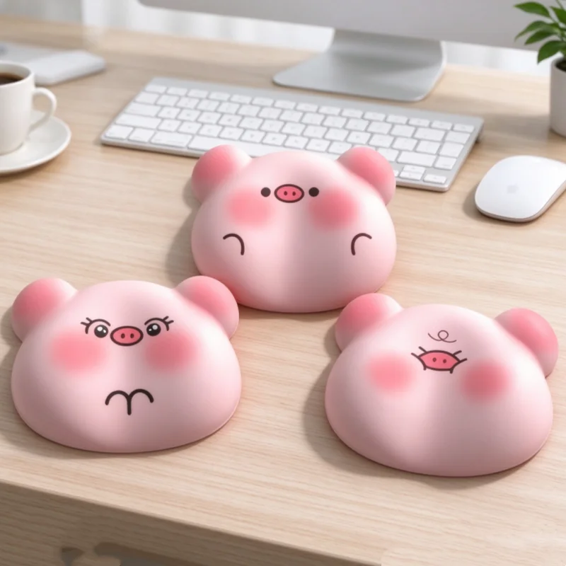 1 Piece with Random Design, 2D Flat Printed Piggy Wrist Rest Mouse Pad, Wrist Pad, Office Desk Mouse Wrist Rest, Suitable for Various Scenarios