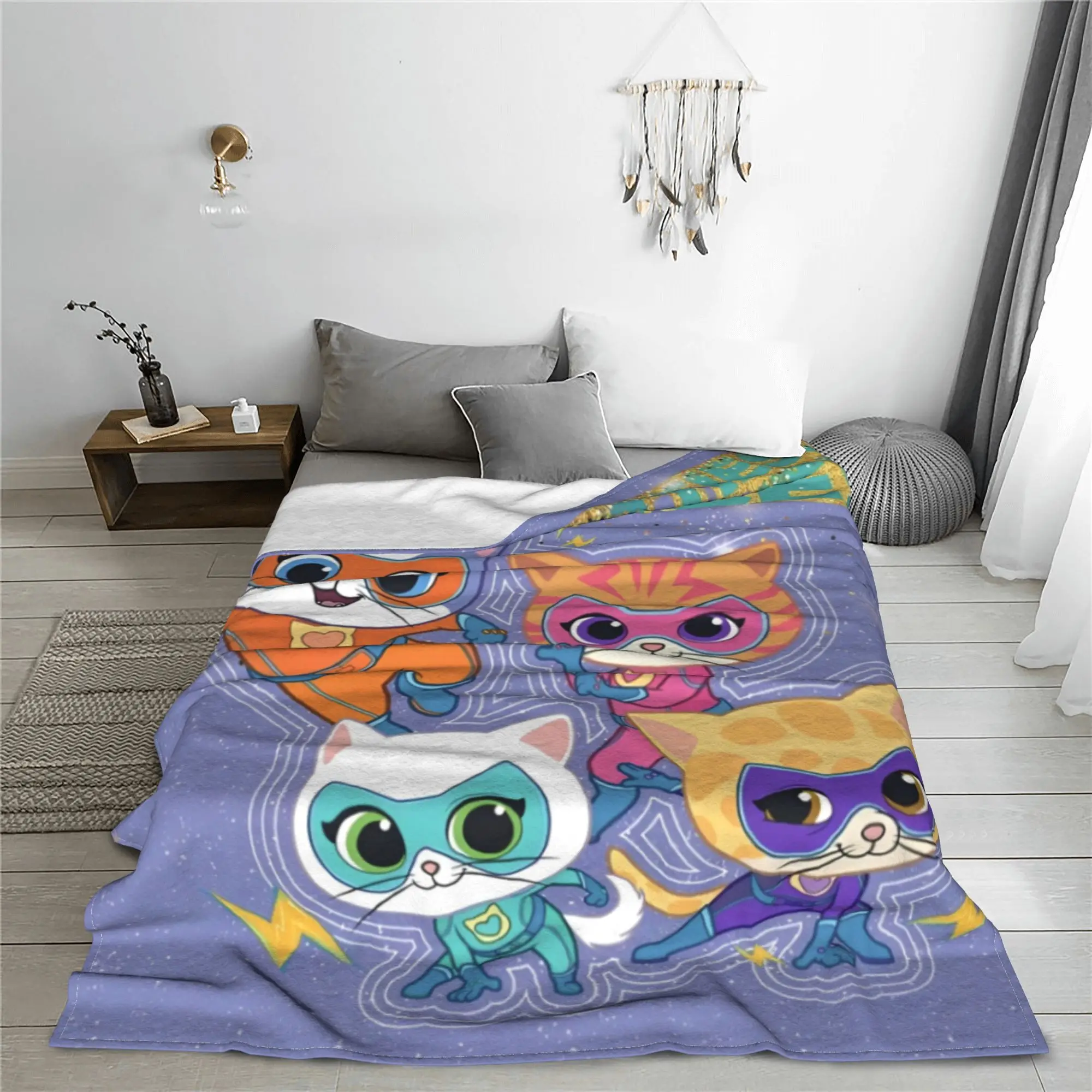 Super Kitties Cats Pounce Blanket Flannel All Season Battle Adventures Portable Super Soft Throw Blanket Travel Bedding Quilt