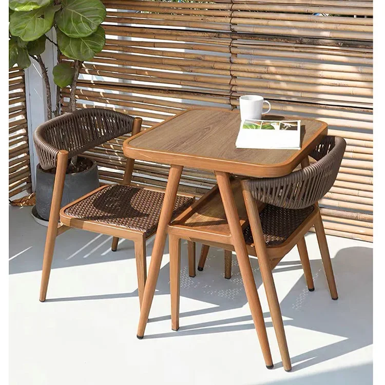 French Modern Space Saving Metal Aluminum Patio Bistro Dining Chair And Table Outdoor Garden Furniture Rope Rattan Furniture Set