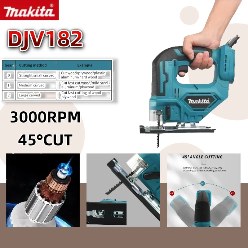 마키타 DJV182 무선 배럴 핸들 직소 브러시리스 340W 직소 전기톱 목재/플라스틱/금속 절단 공구용