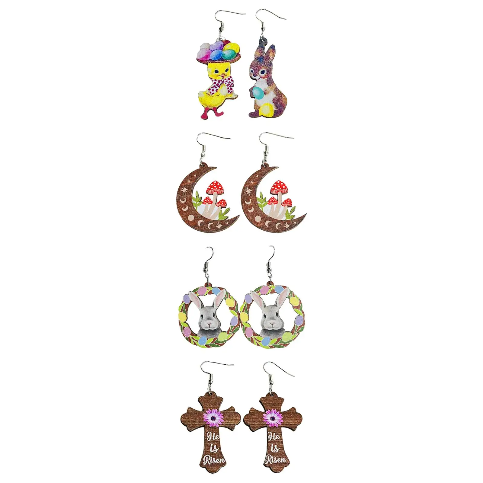 Easter Earrings for Women Easter Jewelry Wooden Creative Colorful Jewelry Drop Dangle Earrings for Easter Gift Daily Wear