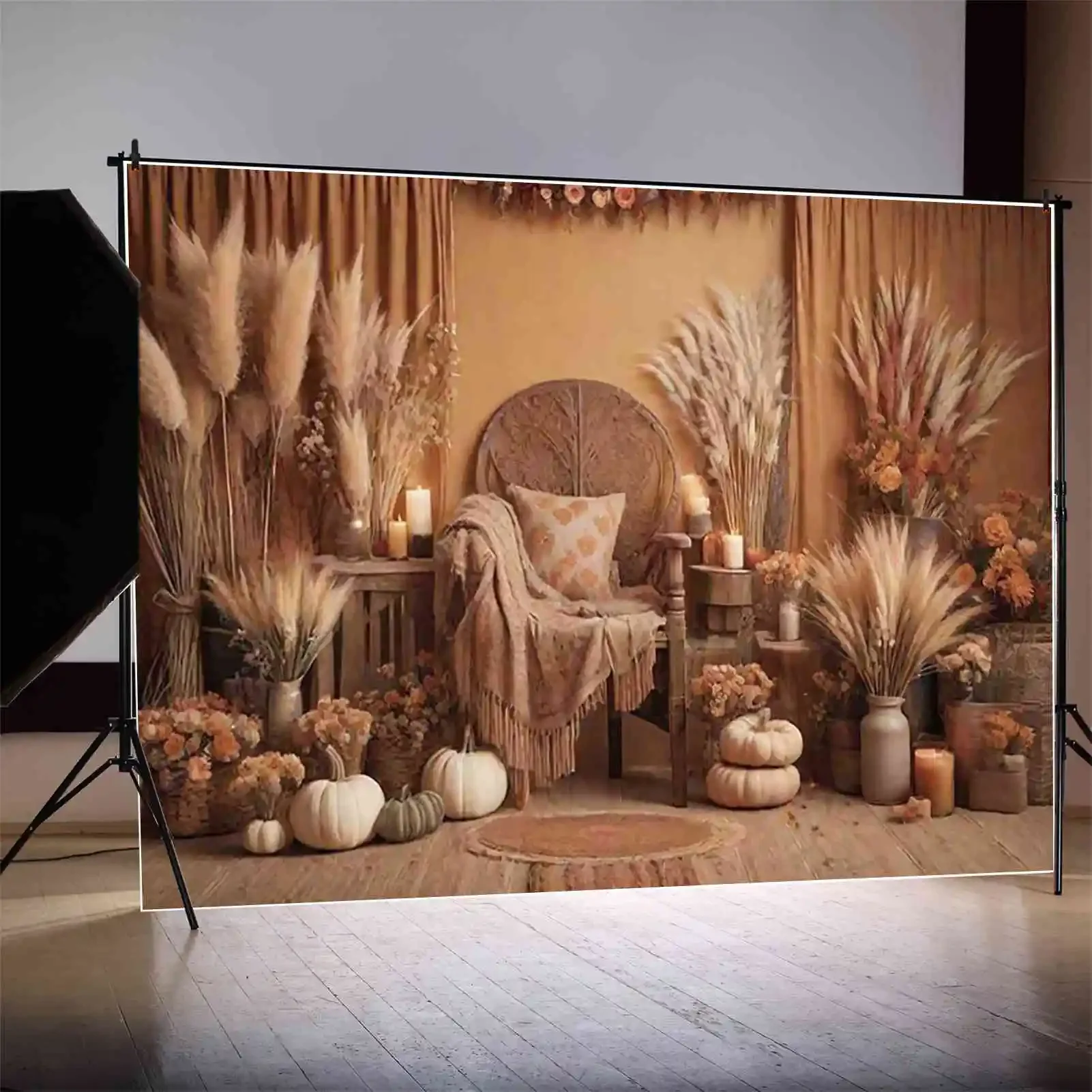 MOON.QG Bohemia Farm Autumn Photography Backdrop Autumn Thanksgiving Boho Photozone Background Baby Studio Photobooth Supplies